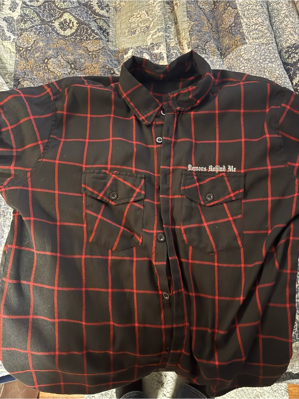 Demons Behind Me Nightmare Black LongSleeve Men's Button-Up Shirt